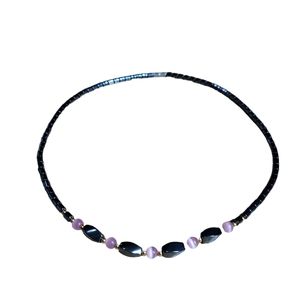 Women's‎ Hematite Necklace Pink Stone 9.5 Inches